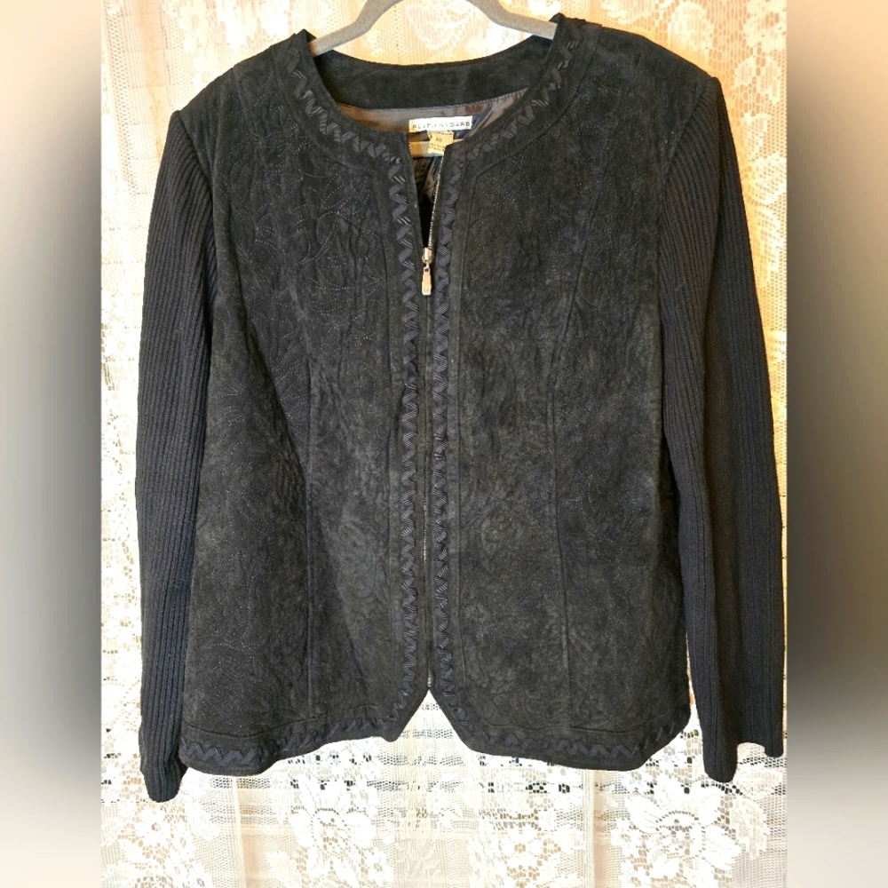 Peter Nygard, Black Leather Jacket, Womens 2X, Zip Up